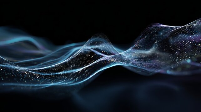 A mesmerizing digital illustration of glowing blue particles flowing across a dark background