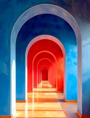 Fototapeta premium Farbenträchtige Torbögen eines Korridors .
