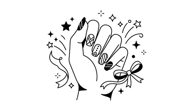 Elegant Hand with Decorated Nails and Festive Elements