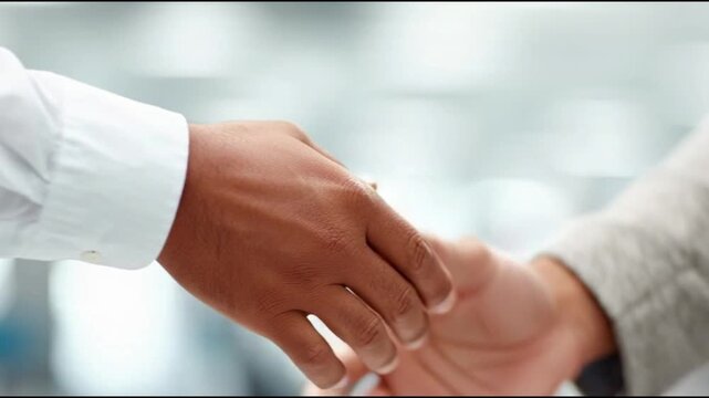 A professional handshake between two business associates in an office setting