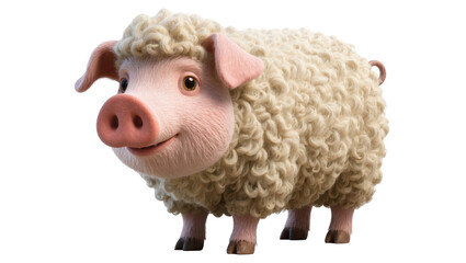 Cute cartoon pig character with a sheep's fluffy wool coat smiling and looking forward © Miguel