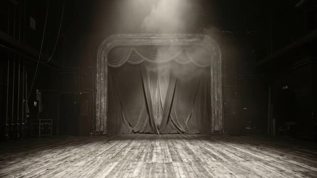 Cinema Setting Concept: Spotlight beam illuminating empty studio stage environment

