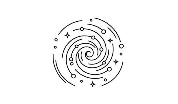 Minimal hand drawn galaxy outline icon space spiral vector illustration
