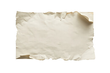 Obraz premium Old crumpled paper texture with torn, ragged edges and burnt effects on a transparent background, vintage parchment design