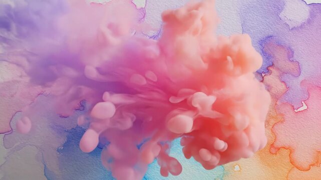 Vibrant watercolor background with colorful ink splashes on textured paper