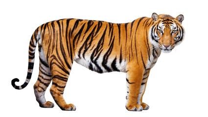 Obraz premium Stunning Bengal tiger standing alert and focused, gazing intently with wild powerful eyes