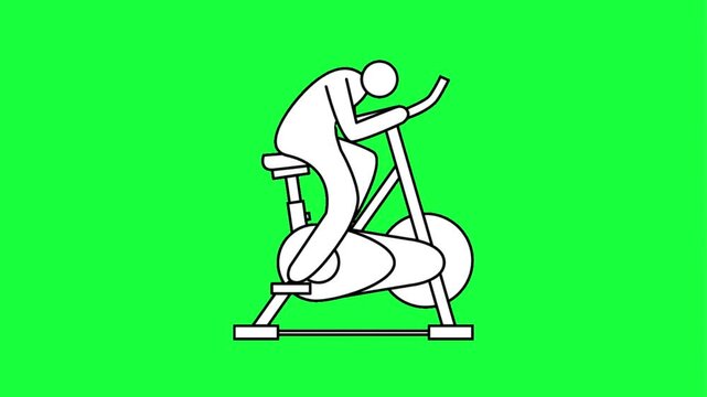 Stylized person exercising on stationary bike against green screen