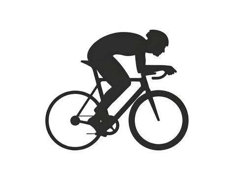 A silhouette of a professional cyclist riding a racing bike in an aerodynamic racing position isolated on transparent background