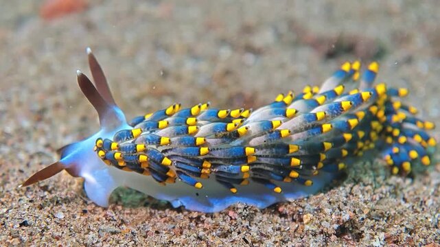 Blue Dragon Nudibranch Resting on Sandy Seabed