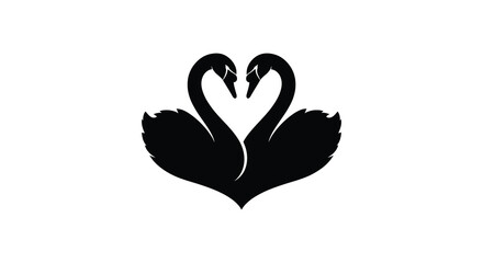 Two black swans intertwine their necks to form a heart shape creating a striking visual representation of love silhouette © CreativeAkash099