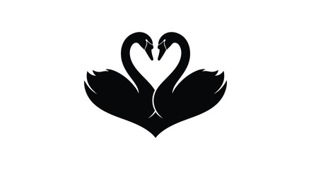Two black swans gracefully intertwine their necks to form a heart shape creating a striking visual silhouette high quality professional detailed © CreativeAkash099