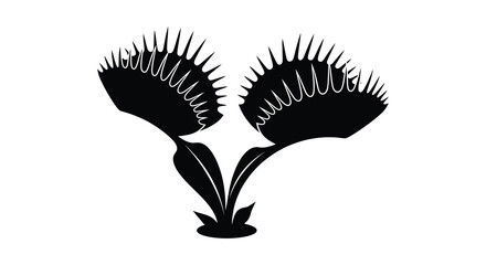 A striking black silhouette of a venus flytrap with open traps showcasing intricate details and sharp teeth silhouette high quality professional © CreativeAkash099