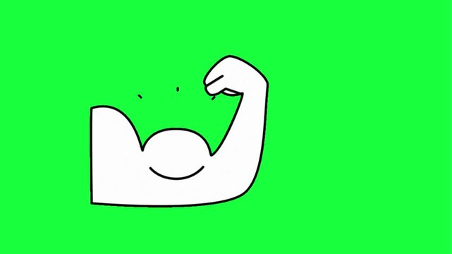 Animated flexed arm on green screen for dynamic video content