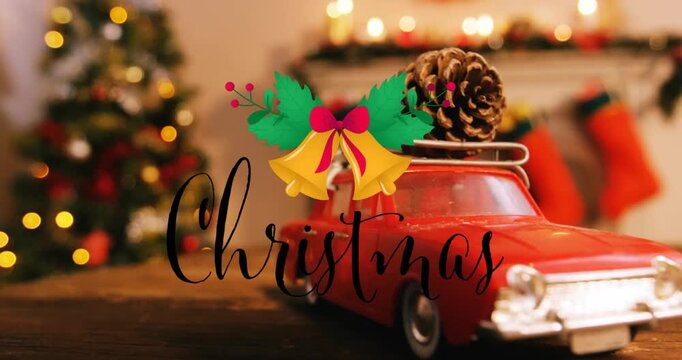 Christmas-themed digital animation and toy car display capture holiday spirit.