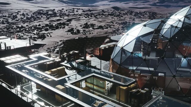 Outdoor platform for upkeep beneath geodesic structure, Outside maintenance stage equipped with illumination and service channels beneath geodesic shell