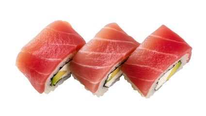 Three exquisite tuna sushi rolls with creamy avocado and rich cream cheese filling © Antonio