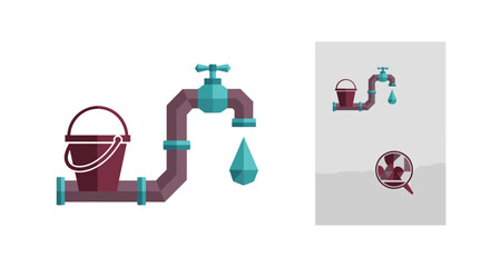 Water Conservation Concept with Dripping Faucet Pipe and Bucket © penikmat