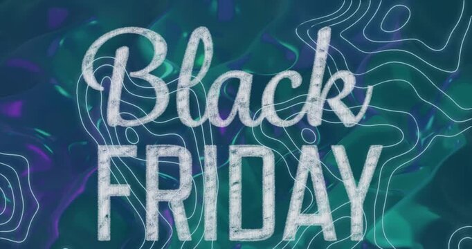 Black Friday themed video with dynamic lines and text on a liquid background.