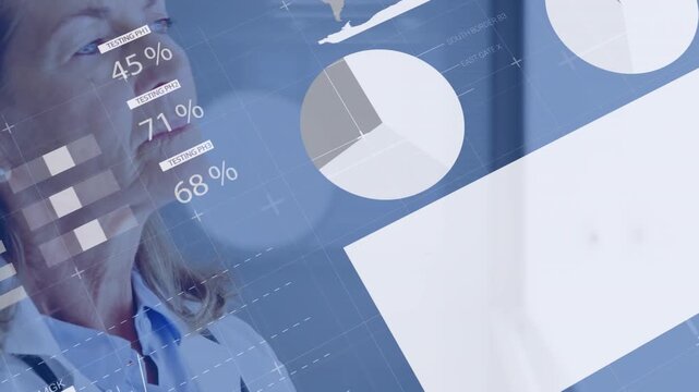 Animation of scientific data processing over caucasian female doctor