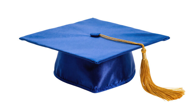Blue graduation cap with golden tassel for academic success and ceremony celebration
