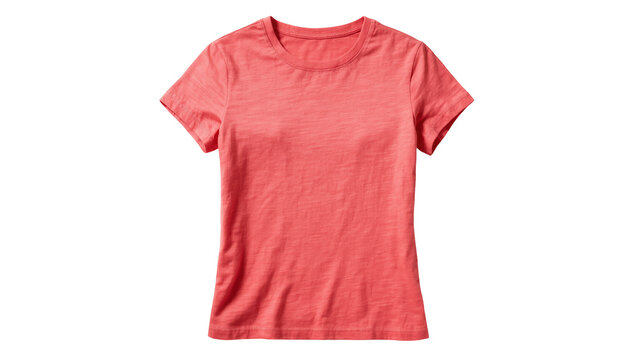 Casual women's or unisex coral colored short-sleeve tee with natural fabric texture.