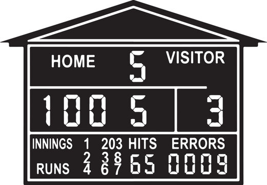 Baseball scoreboard, sports scoreboard, vector scoreboard, black and white illustration, sports statistics display