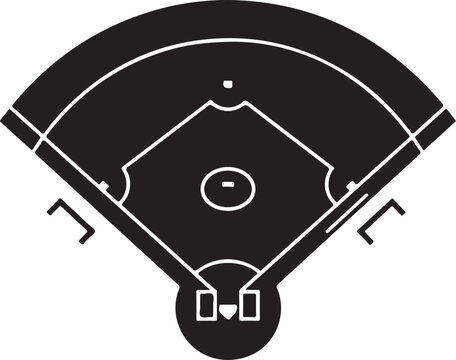 Baseball field, sports icon, black and white, vector illustration, baseball diamond