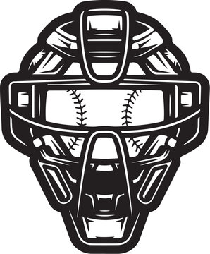 Baseball catcher mask, black and white vector, sports equipment, baseball gear