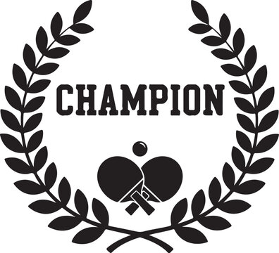 Table tennis champion, laurel wreath, winner badge, black vector icon