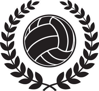 Volleyball Icon, Sports Laurel Wreath, Black Vector Logo, Athletic Award Symbol