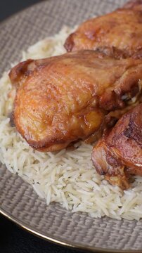 Kabsa or haneeth, an Arabic dish with rice and chicken, salt, and spices. Kabsa or haneeth as a food background for your design