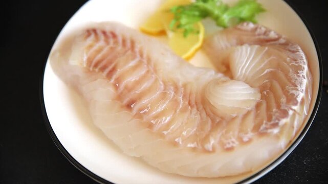 Cod fish fillet, raw fish seafood tasty snack fresh pescetarian diet gourmet food background on the table pescetarian diet rustic food top view copy space keto and paleo diets 