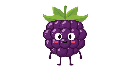 A cheerful cartoon blackberry with a smiling face and tiny limbs stands against a white background silhouette high quality professional detailed © CreativeAlim02