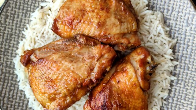 Kabsa or haneeth, an Arabic dish with rice and chicken, salt, and spices. Kabsa or haneeth as a food background for your design