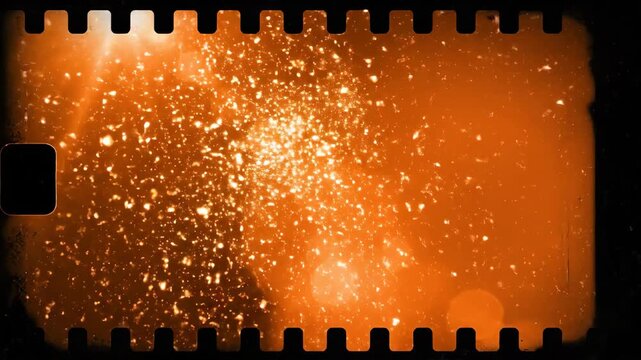 Orange light leaks drift through a retro film distressed flare overlay on a dark analog background, ray and bokeh burning through grain.