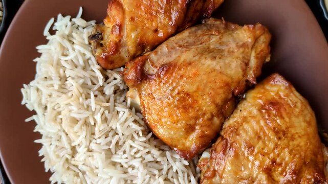 Kabsa or haneeth, an Arabic dish with rice and chicken, salt, and spices. Kabsa or haneeth as a food background for your design