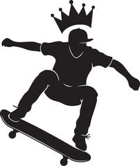 Fototapeta premium Black silhouette skateboarder, crown, dynamic pose, vector graphic