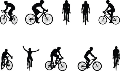Obraz premium PrintCyclist silhouette pattern design, sports activity illustration, fitness exercise artwork, bicycle rider vector, athletic motion graphic, outdoor cycling symbol background