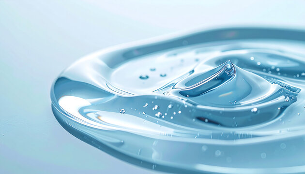 潤いをイメージした透明スキンケアジェルのマクロビジュアル、みずみずしい保湿テクスチャを表現した美容素材 Macro visual of transparent skincare gel inspired by hydration, beauty material expressing fresh moisturizing texture