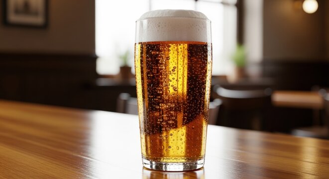 a classic photo of a cold beer with a refreshing lager pinted glass