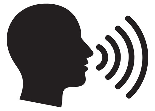 Black silhouette of a human head with sound waves coming out