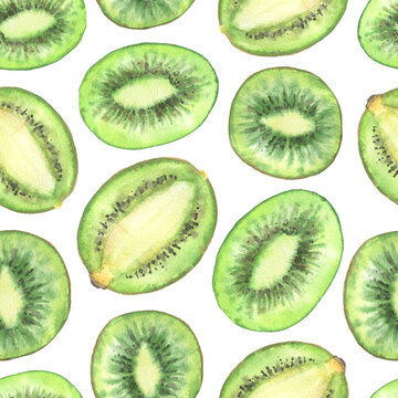 Seamless pattern of kiwi halves