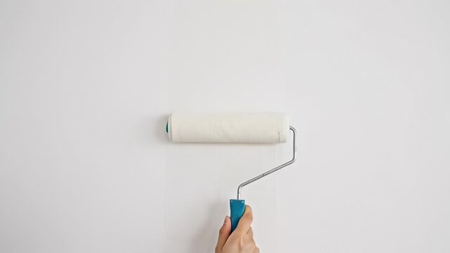 ?Hand painting wall with roller brush in smooth motion