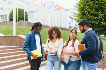 Diverse students collaborating on university campus