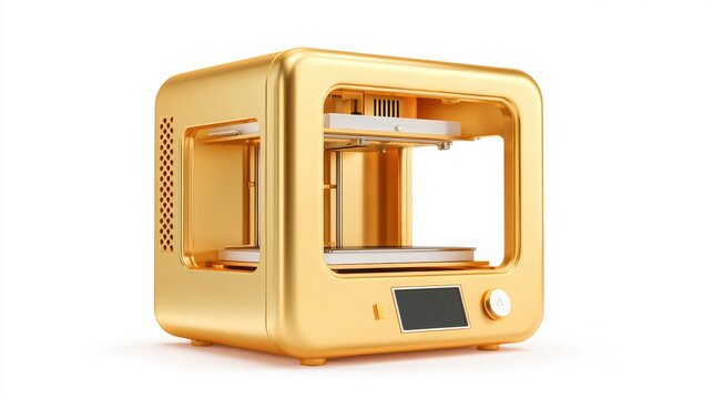 3D gold printer icon isolated on white background.