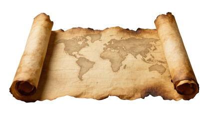 Fototapeta premium Vintage world map on an old parchment scroll, antique cartography for travel and history concept