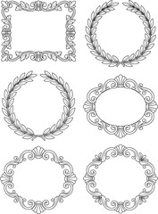 Obraz premium Vintage Laurel Wreath and Ornamental Frame Vector Set with Classical Scrollwork Borders for Labels and Packaging