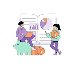 Naklejka premium Young People Discussing Financial Success Vector Illustration