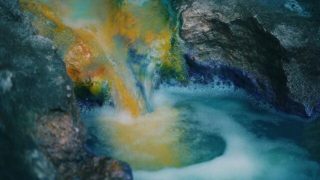 4K Macro Shot of Acid Dissolving Mineral Rock Surface with Intense Bubbling Reaction