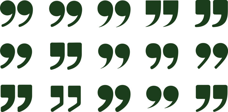 quotation mark icons for testimonials and speech bubbles featuring diverse styles of double quote symbols.